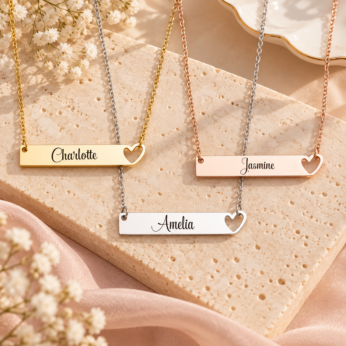 Personalized Heart Bar Name Necklace