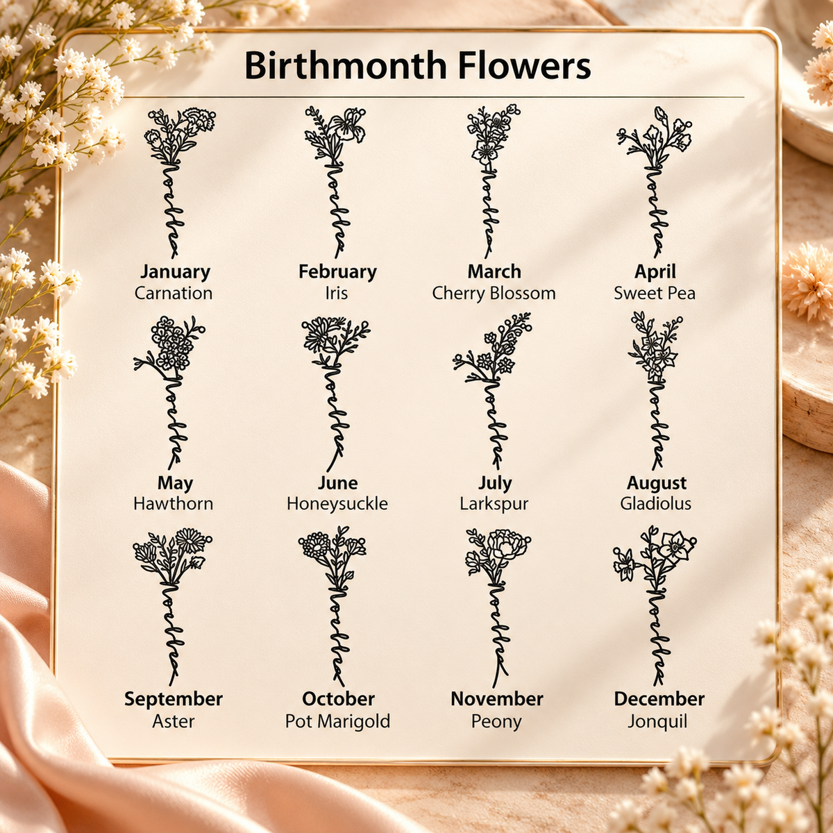 Personalized Birth Flower Name Necklace