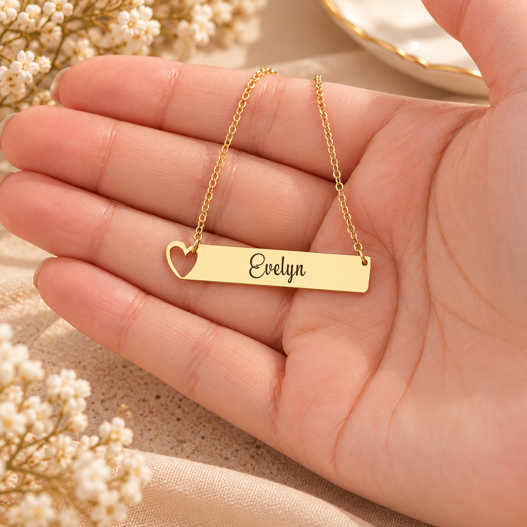 Personalized Heart Bar Name Necklace