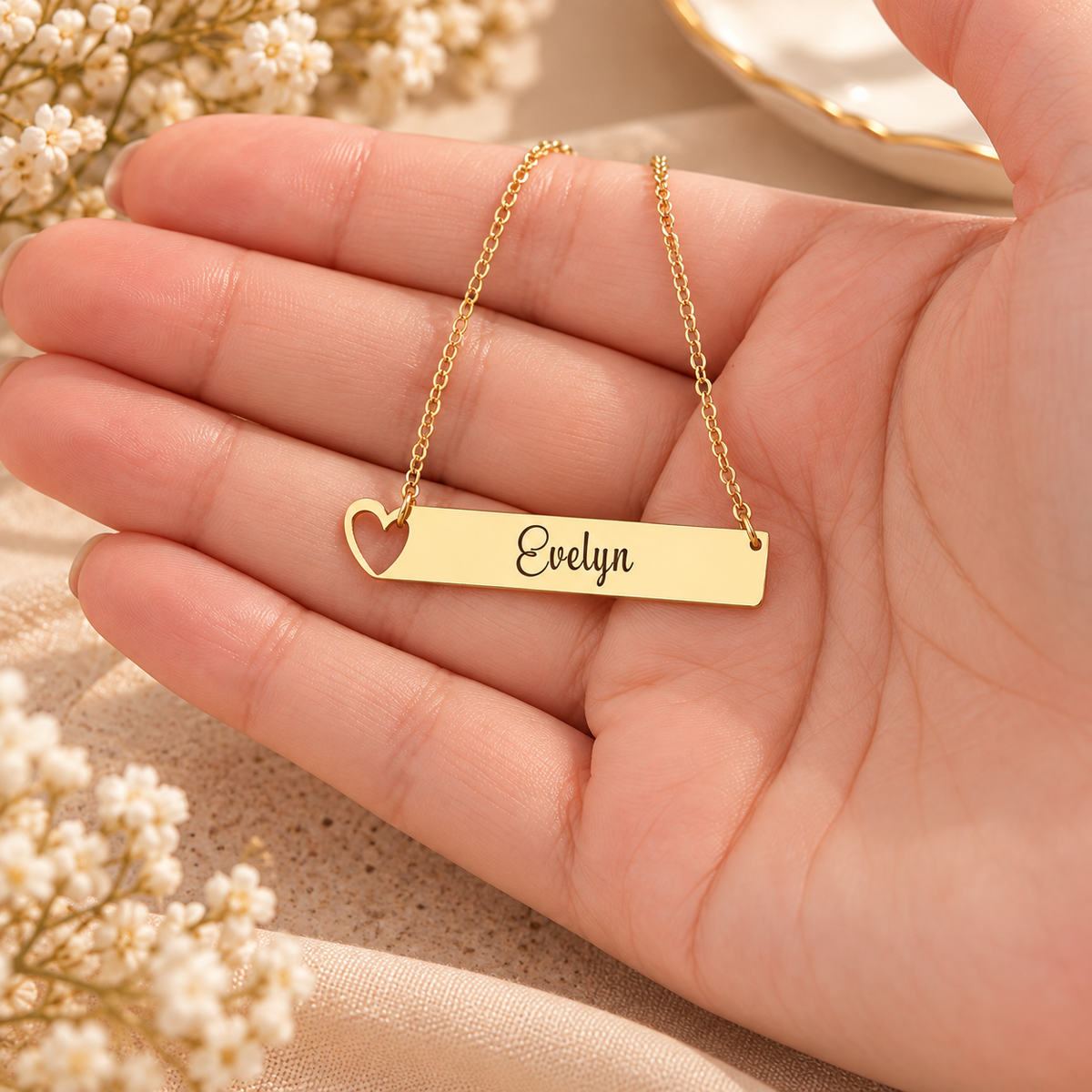 Personalized Heart Bar Name Necklace
