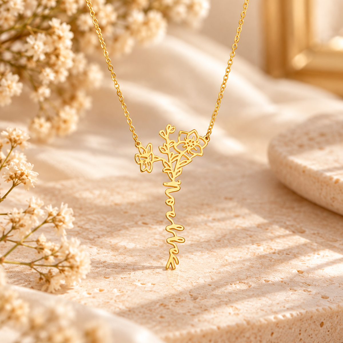 Personalized Birth Flower Name Necklace