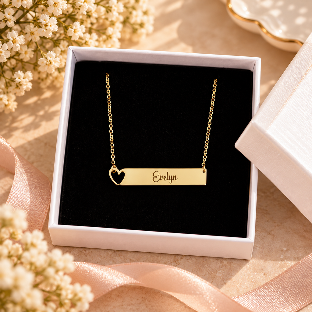 Personalized Heart Bar Name Necklace