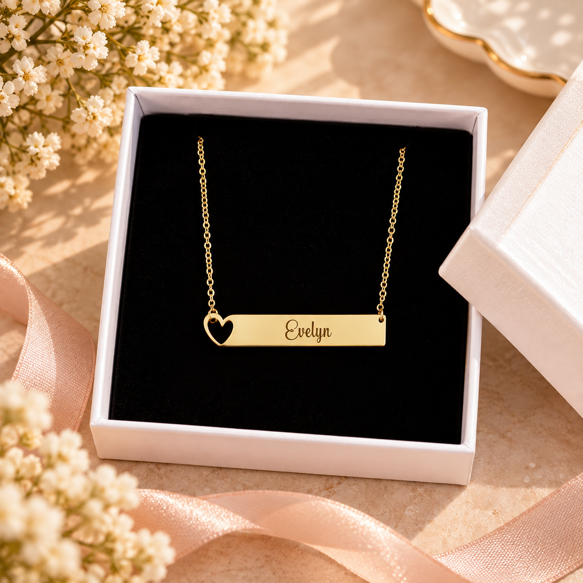 Personalized Heart Bar Name Necklace