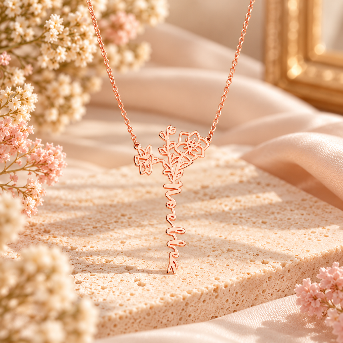 Personalized Birth Flower Name Necklace