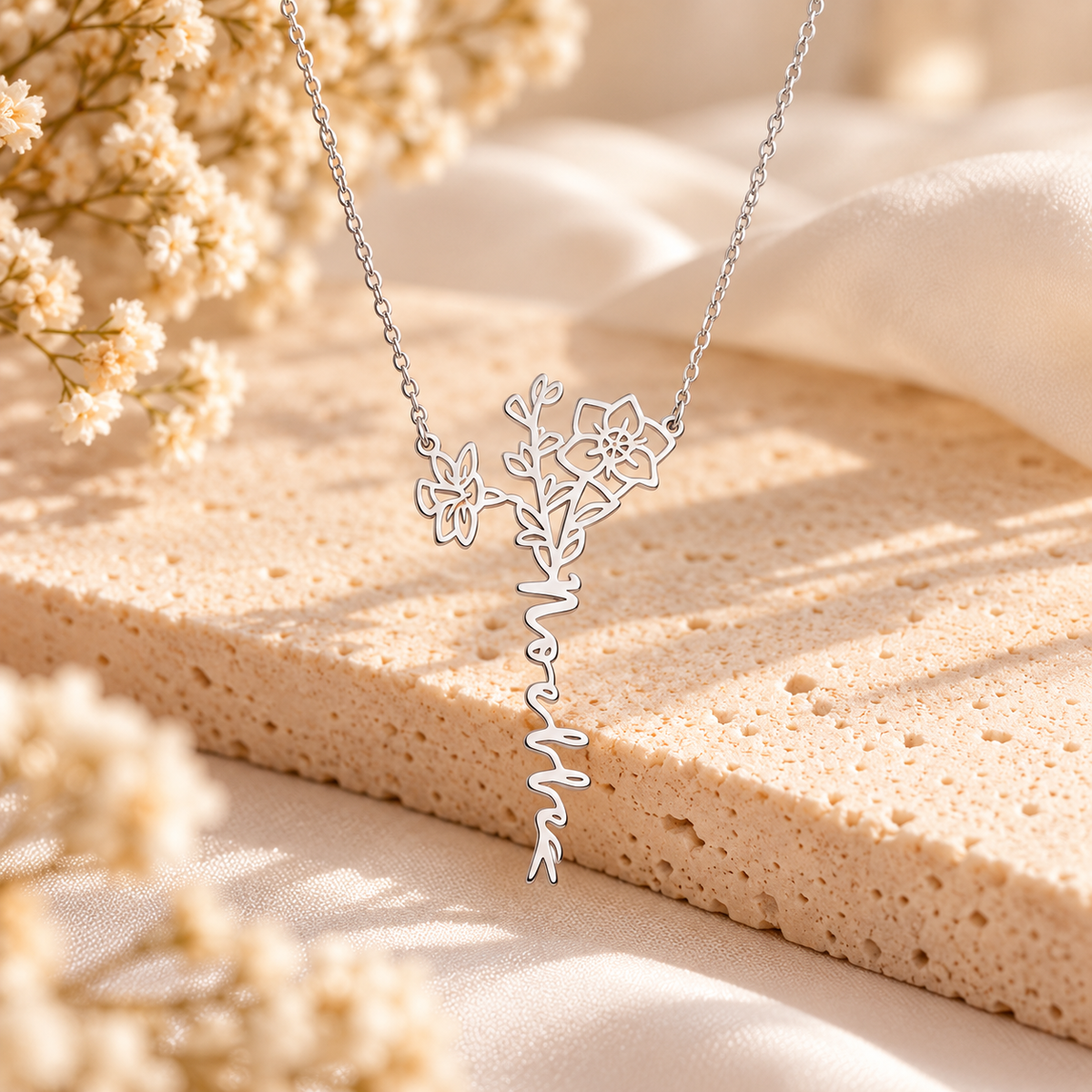 Personalized Birth Flower Name Necklace