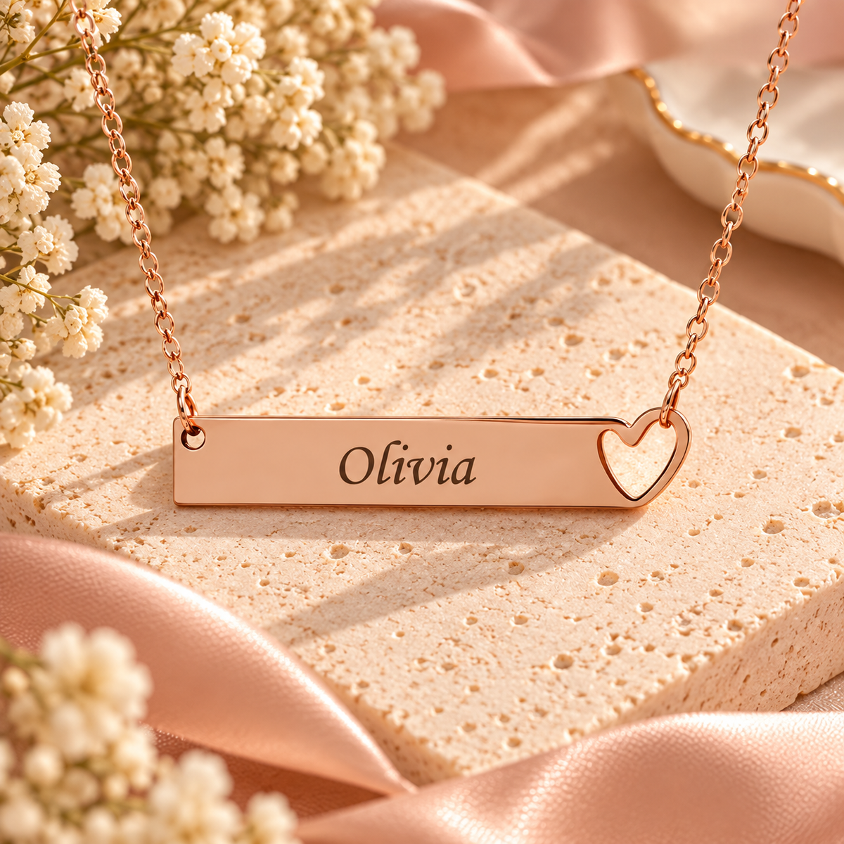 Personalized Heart Bar Name Necklace
