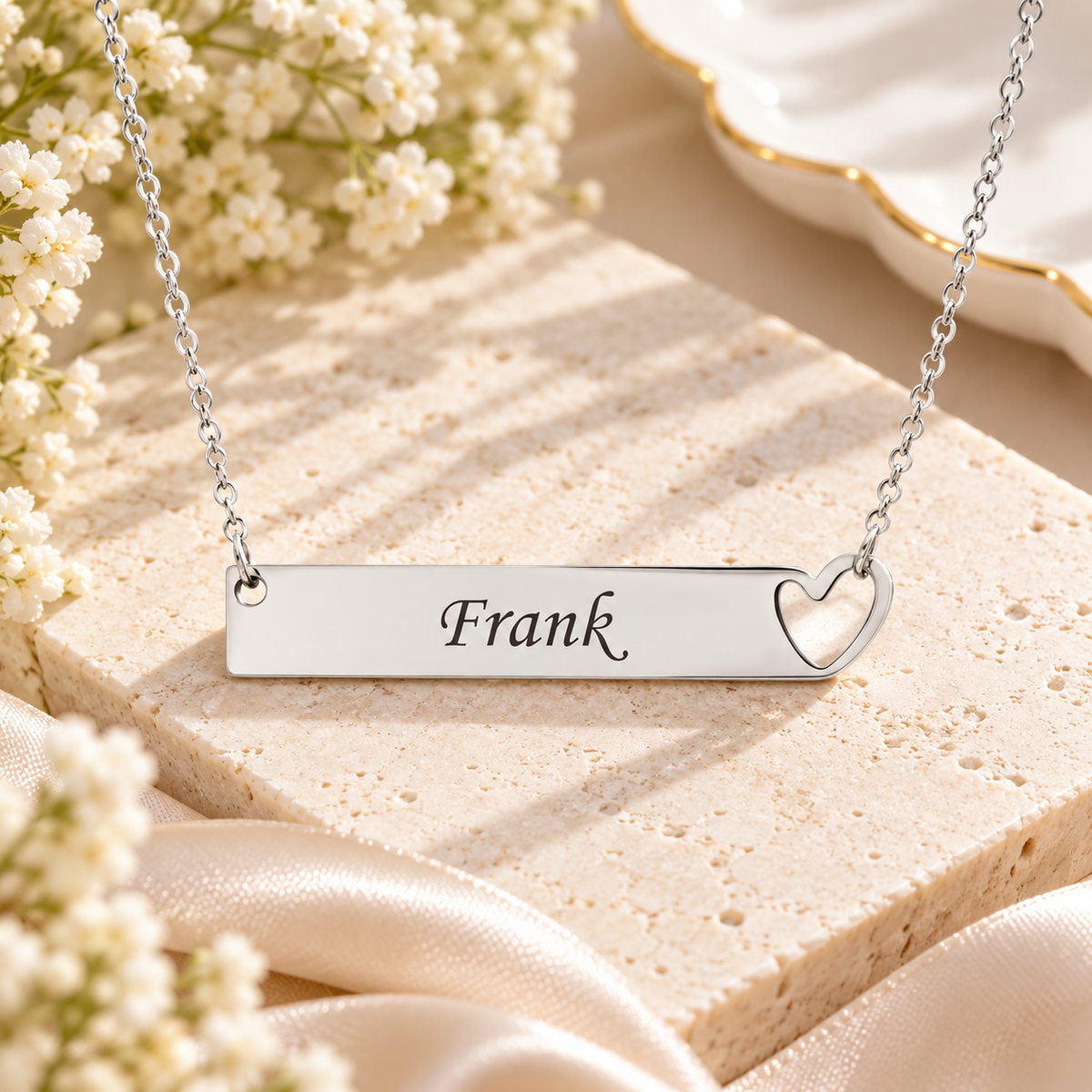 Personalized Heart Bar Name Necklace