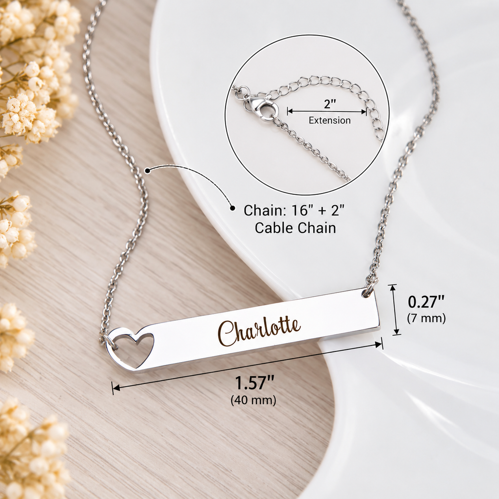 Personalized Heart Bar Name Necklace